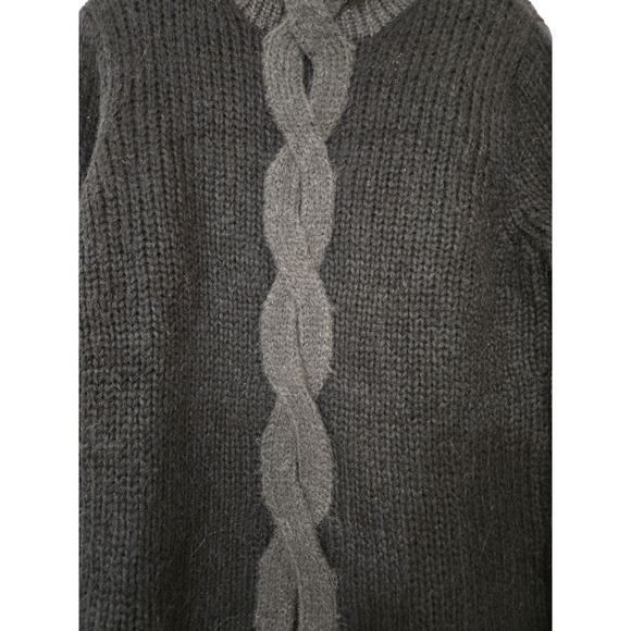 LL Bean Sweater Womens Black Gray Mohair Wool Roll Neck Chunky Knit Size L EUC - Picture 3 of 6